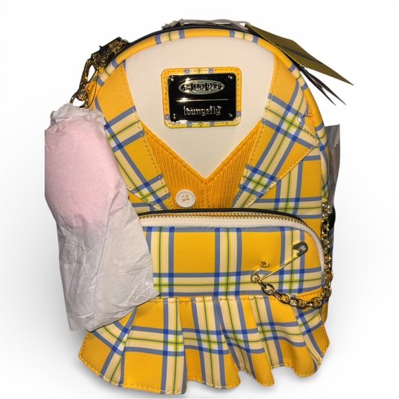 Loungefly Yellow Plaid Backpack with Pink Charm - Picture 6 of 7